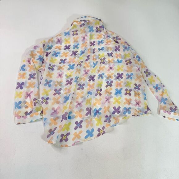 Lili Sidonio Shirt Blouse Women Retro Small Bright Floral Sheer New Button Down - Picture 10 of 11